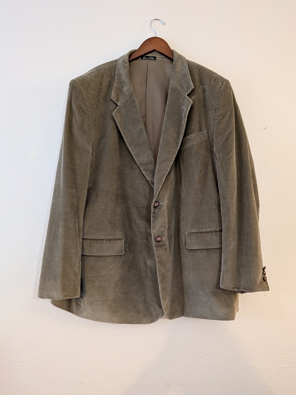 Monsieur Adolfo Khaki/Olive corduroy blazer with notched lapels Size 52R